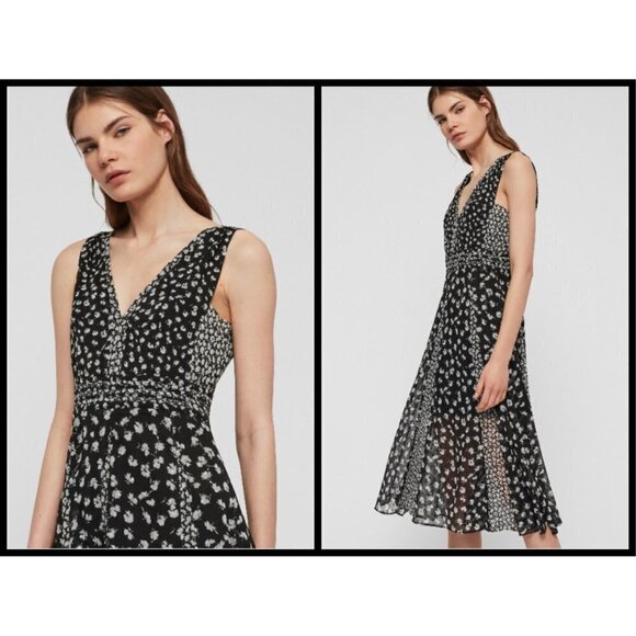 💕ALLSAINTS💕 Marcella Jasmine Dress ~ Jasmine Black Absract Moody Floral 6 NWT - Picture 3 of 15